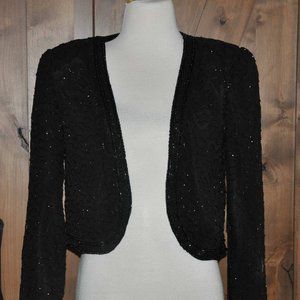 Vintage Leslie Fay Evenings Black Fully Beaded Long Sleeve Formal Evening Jacket